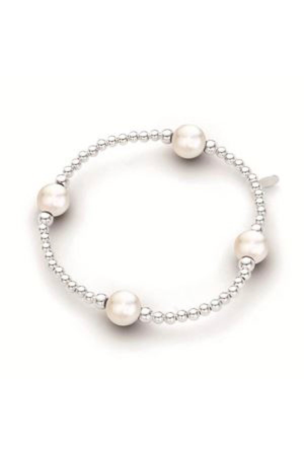 Sterling Silver Elastic Ball Bracelet With Pearls