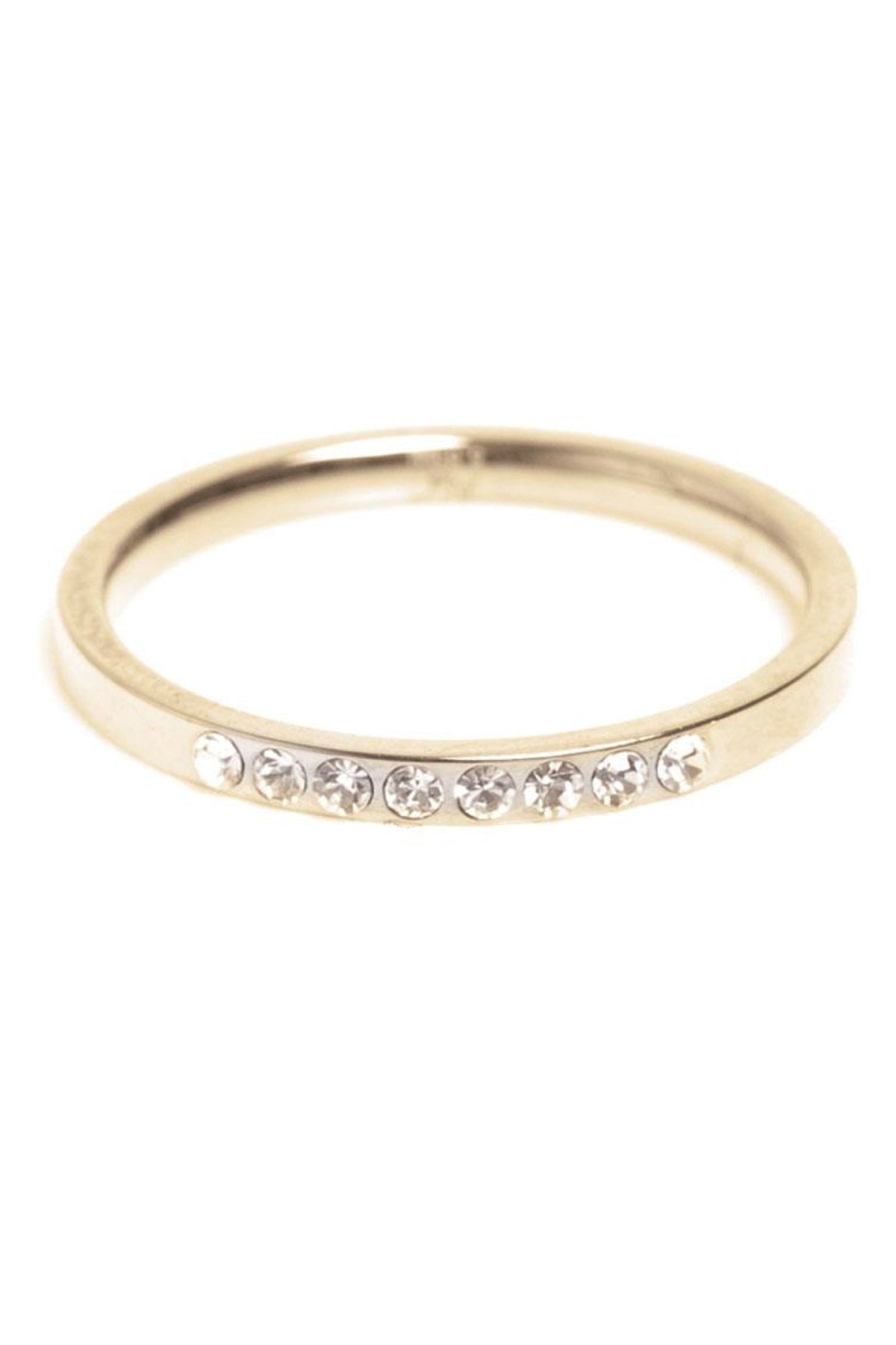 Thin Steel Band Ring With Crystals Gold